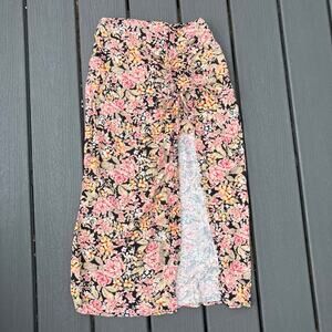 Floral midi side slit skirt, romantic flirty tropical resortwear Stradivarius